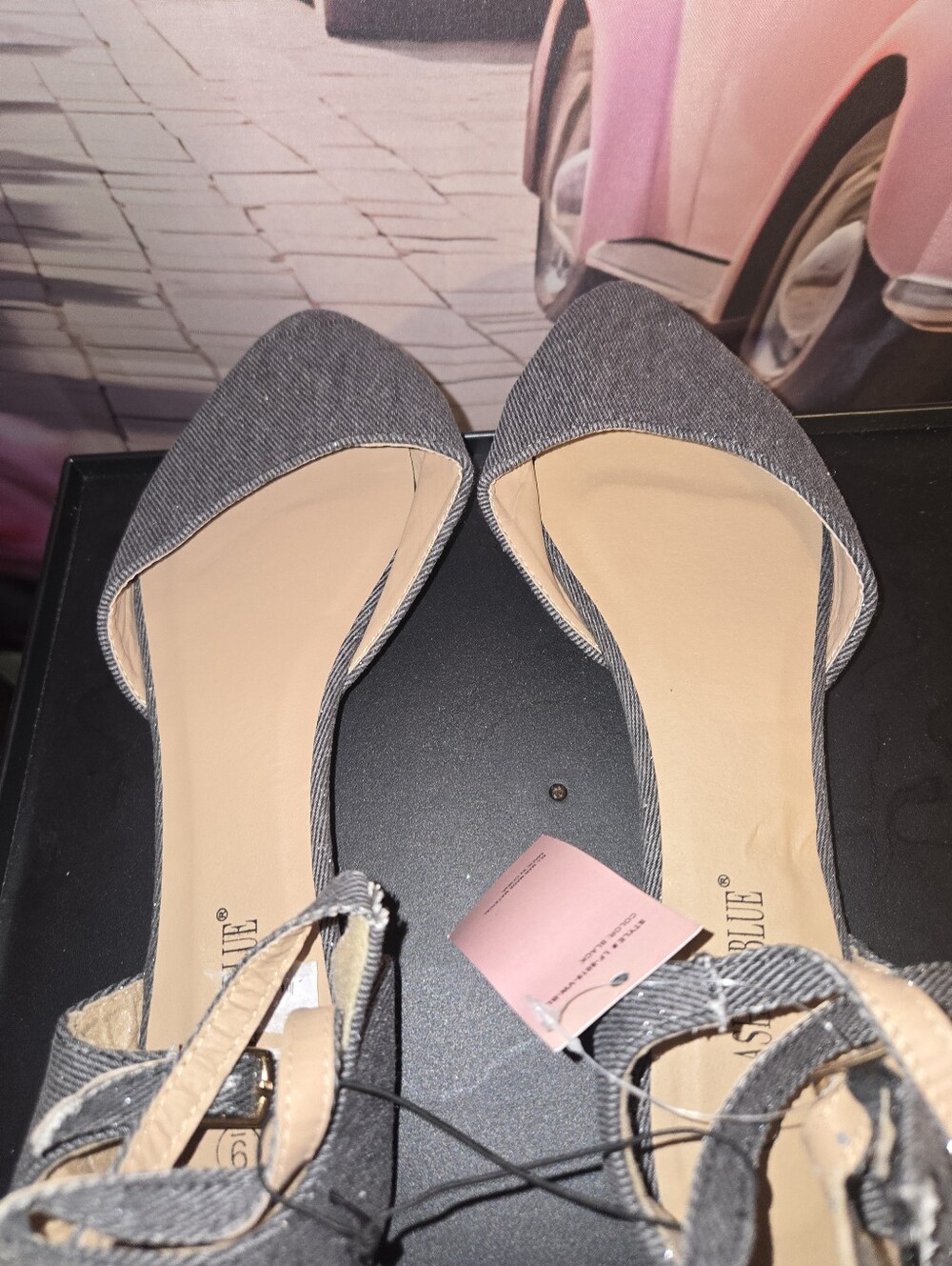 Grey Denim Pointed-Toe Flats - Picture 3 of 3